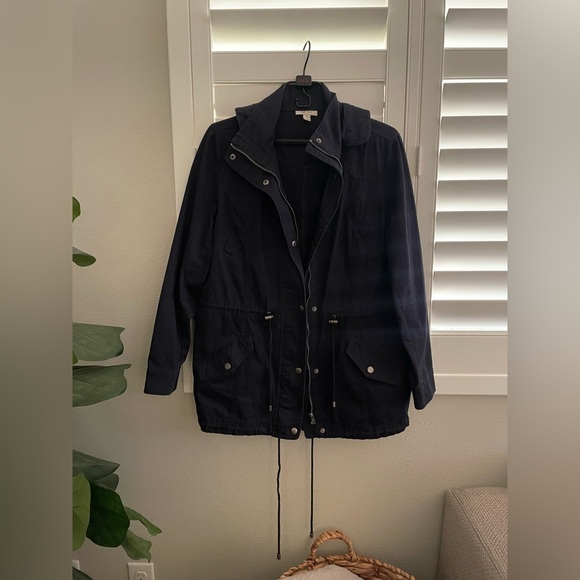 Style & Co Blue Twill Jacket Hooded Coat - Picture 2 of 6